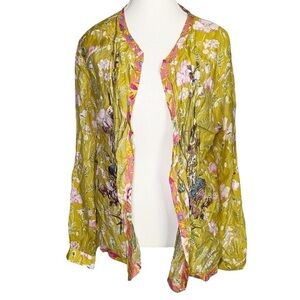 Aratta Silent Journey Yellow Floral Open Front Embroidered Cardigan